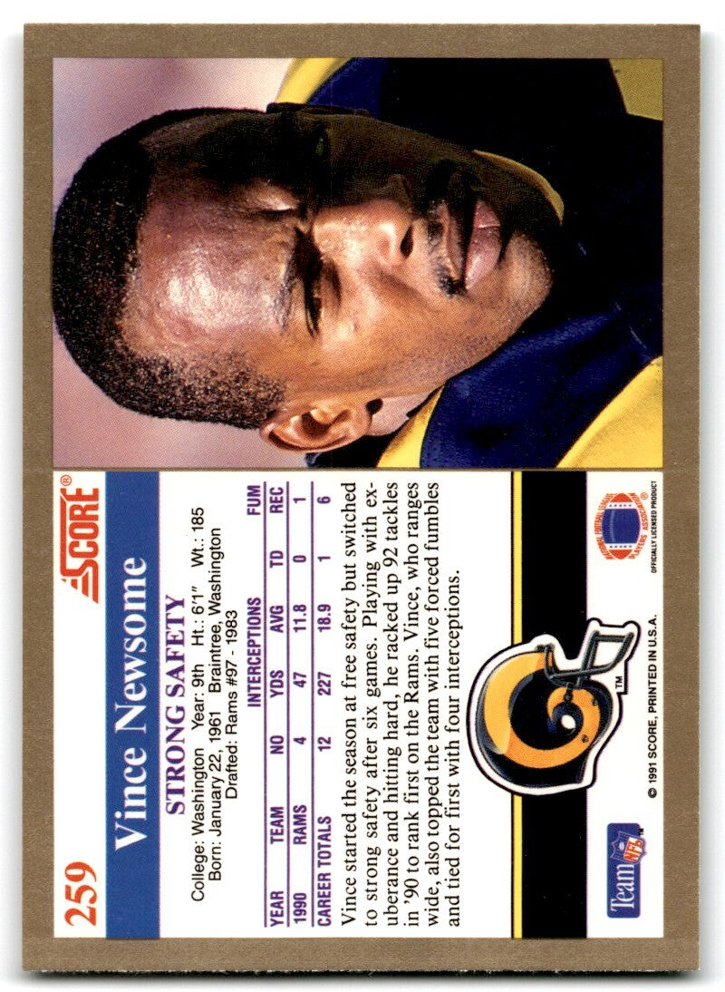 1991 Score Vince Newsome Los Angeles Rams #259