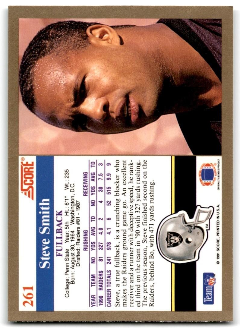 1991 Score Steve Smith Los Angeles Raiders #261