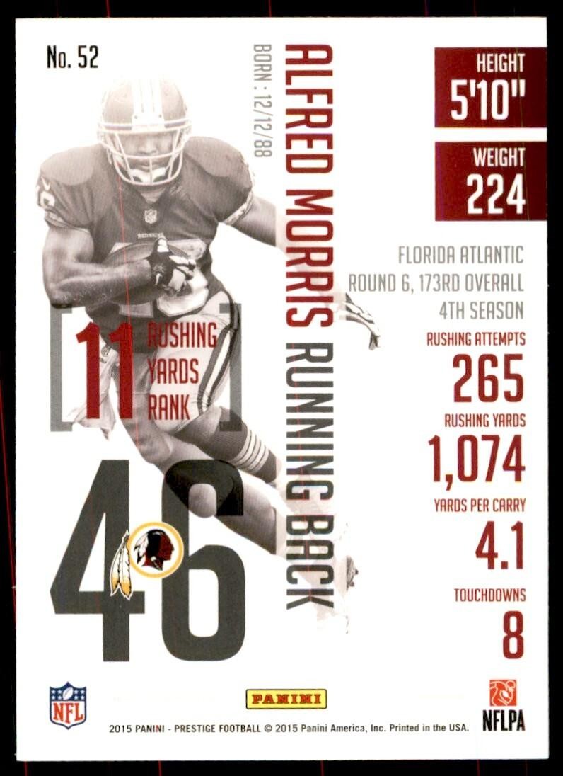 2015 Panini Prestige Alfred Morris Washington Redskins #52