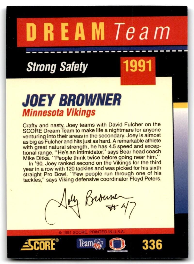 1991 Score Joey Browner Minnesota Vikings #336