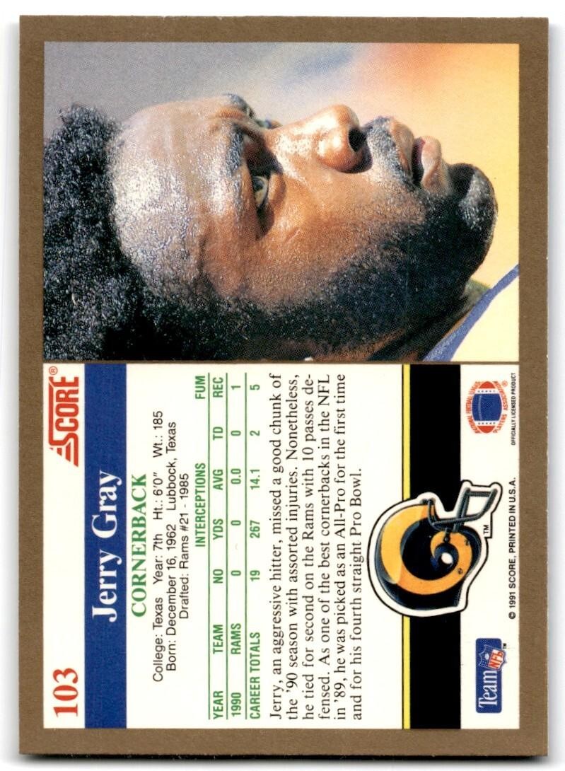 1991 Score Jerry Gray Los Angeles Rams #103