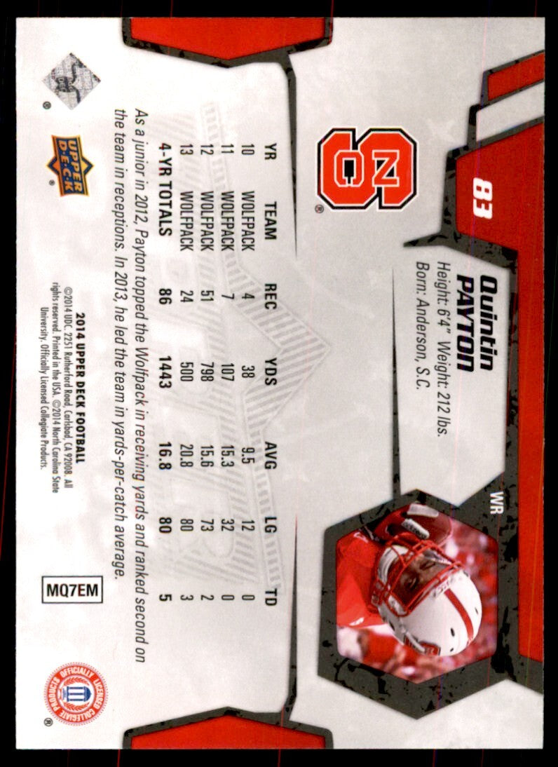 2014 Upper Deck Quintin Payton NC State Wolfpack #83