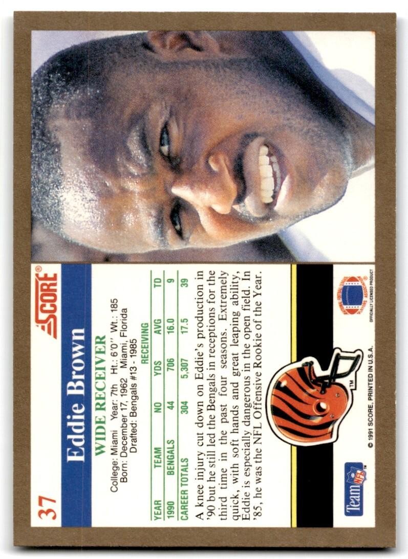 1991 Score Eddie Brown Cincinnati Bengals #37