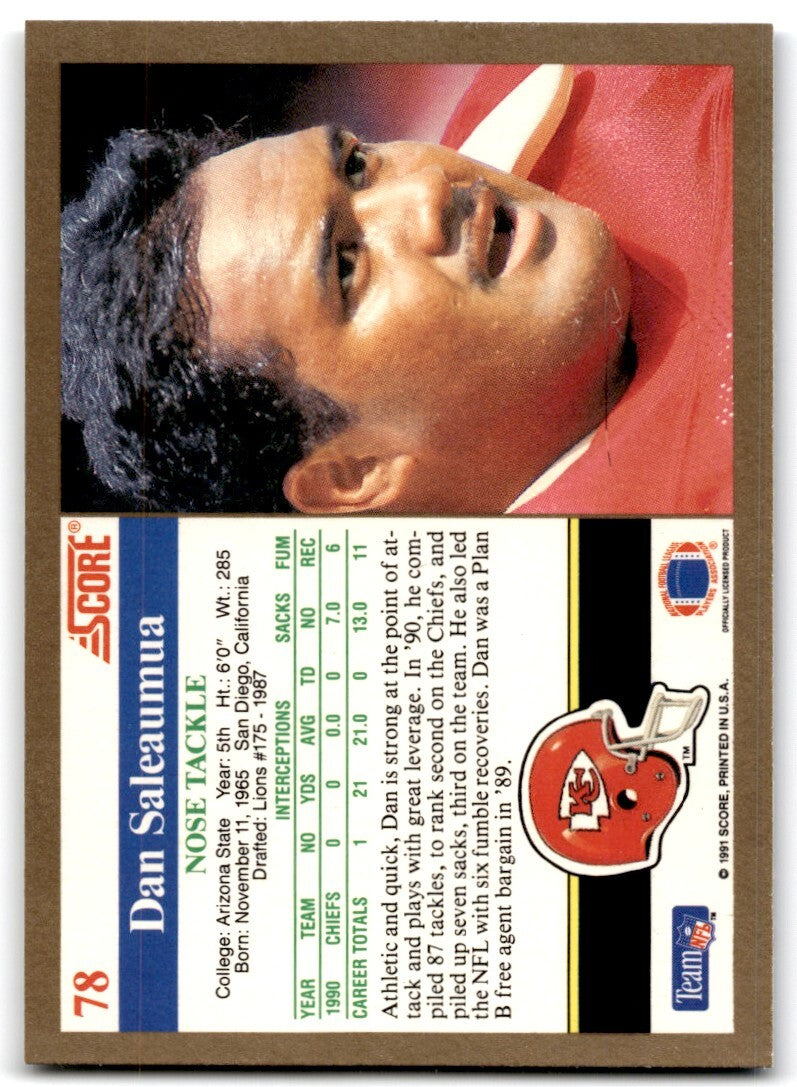 1991 Score Dan Saleaumua Kansas City Chiefs #78