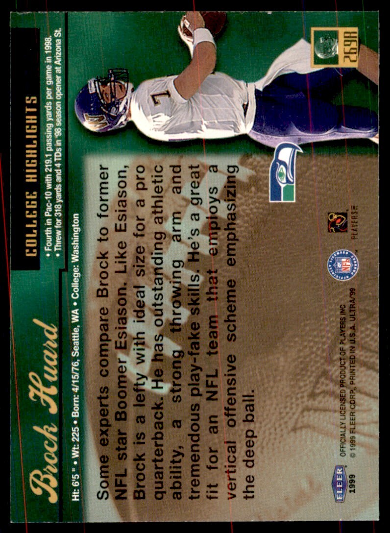 1999 Fleer Ultra Brock Huard Rookie Seattle Seahawks #269R