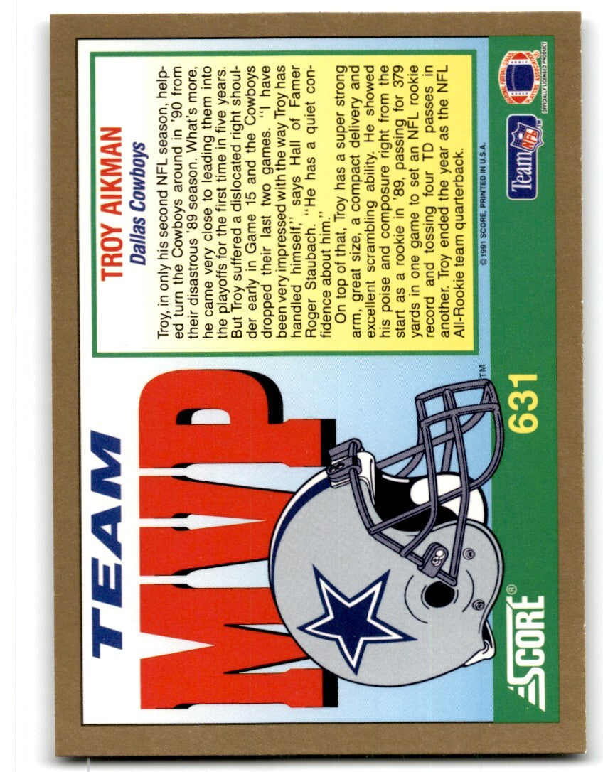 1991 Score Troy Aikman Dallas Cowboys #631