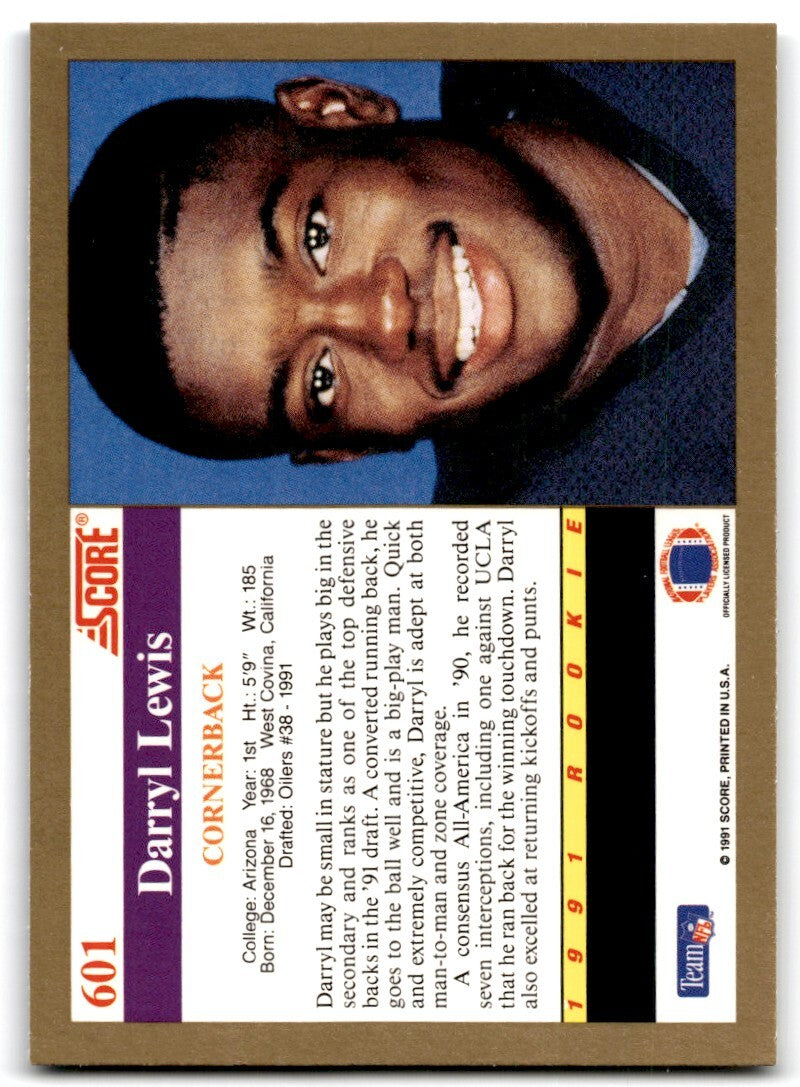 1991 Score Darryll Lewis Rookie Houston Oilers #601