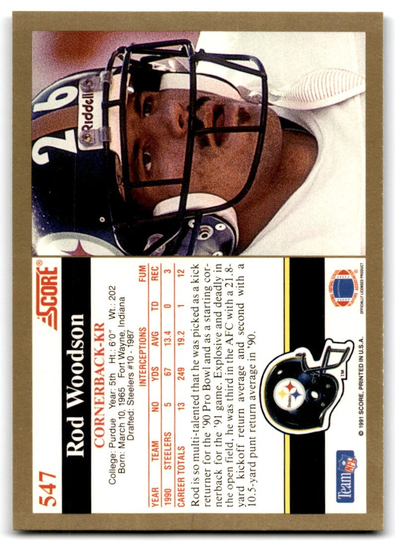 1991 Score Rod Woodson Pittsburgh Steelers #547