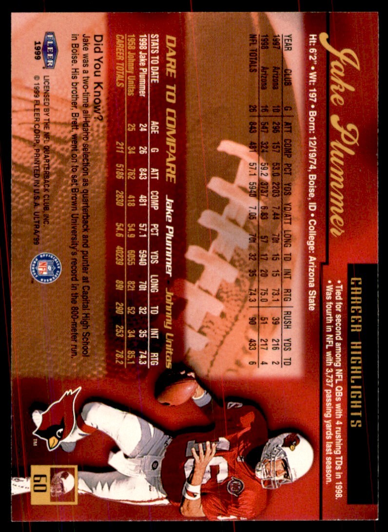 1999 Fleer Ultra Jake Plummer Arizona Cardinals #4