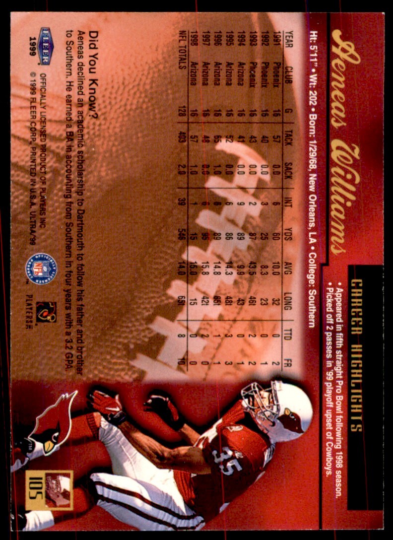 1999 Fleer Ultra Aeneas Williams Arizona Cardinals #105