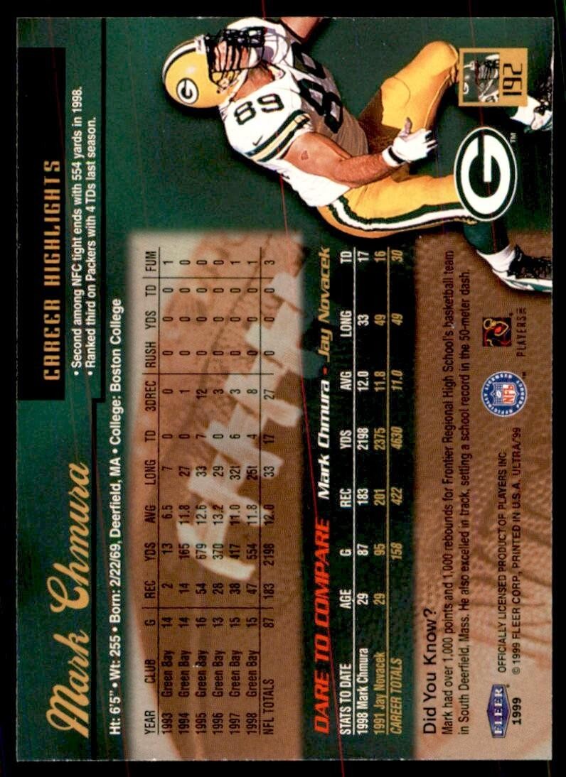 1999 Fleer Ultra Mark Chmura Green Bay Packers #192