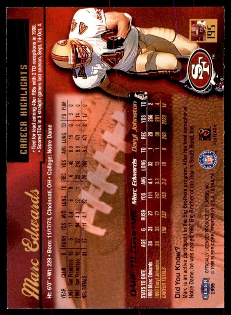 1999 Fleer Ultra Marc Edwards San Francisco 49ers #195