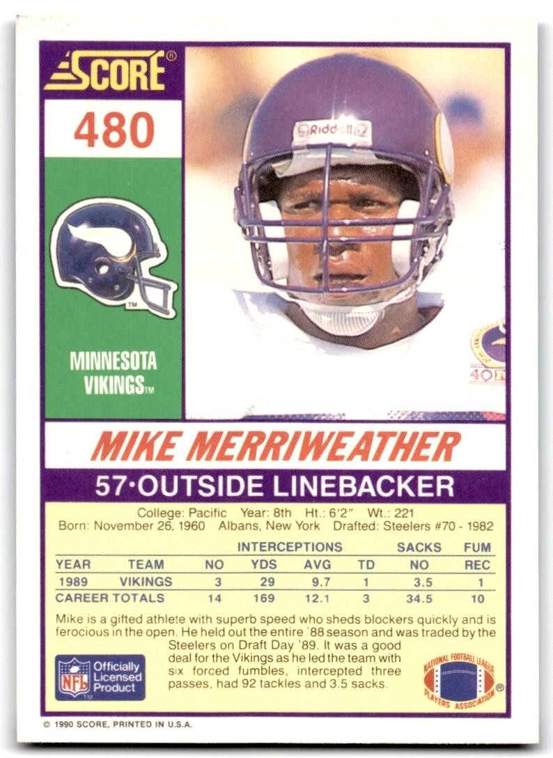1990 Score Mike Merriweather Minnesota Vikings #480