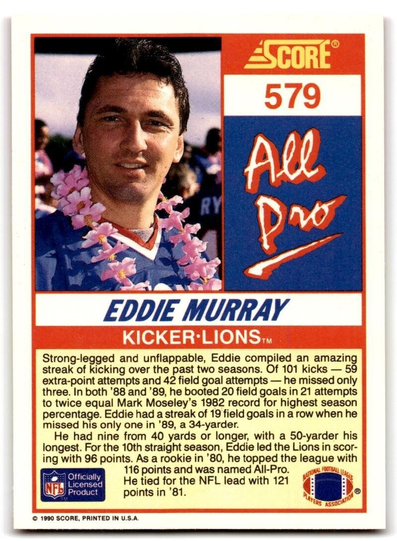 1990 Score Eddie Murray Detroit Lions #579