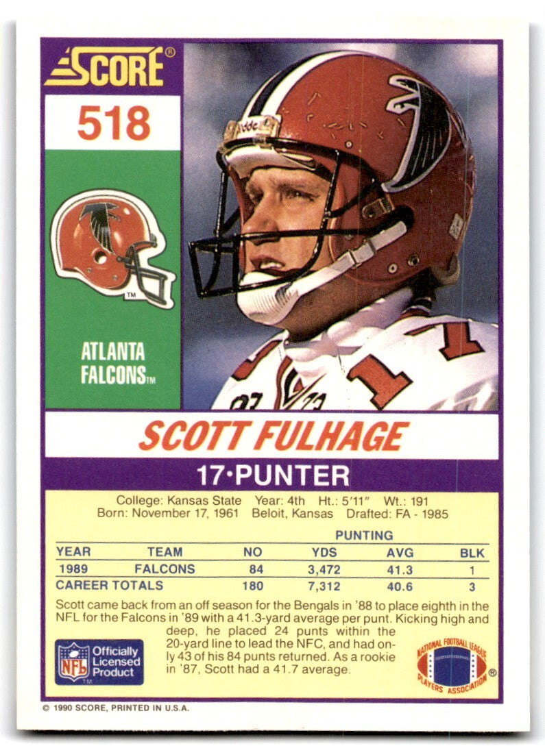 1990 Score Scott Fulhage Atlanta Falcons #518