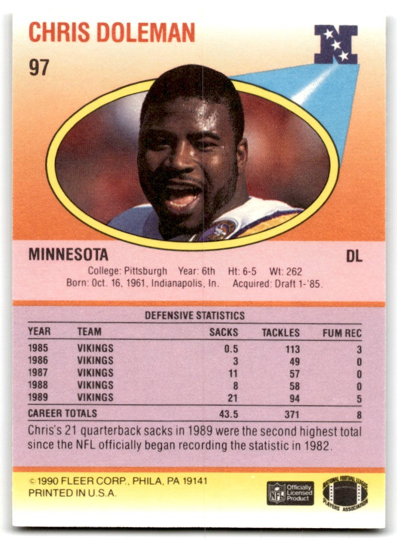 1990 Fleer Chris Doleman Minnesota Vikings #97