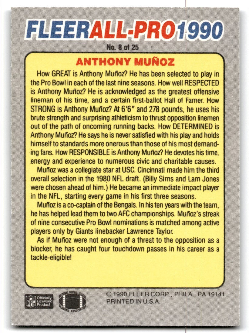 1990 Fleer Anthony Munoz Cincinnati Bengals #8