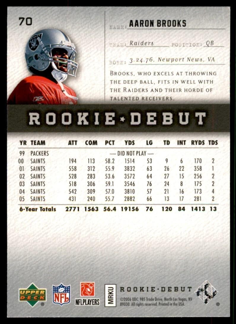 2006 Upper Deck Rookie Debut Aaron Brooks Oakland Raiders #70