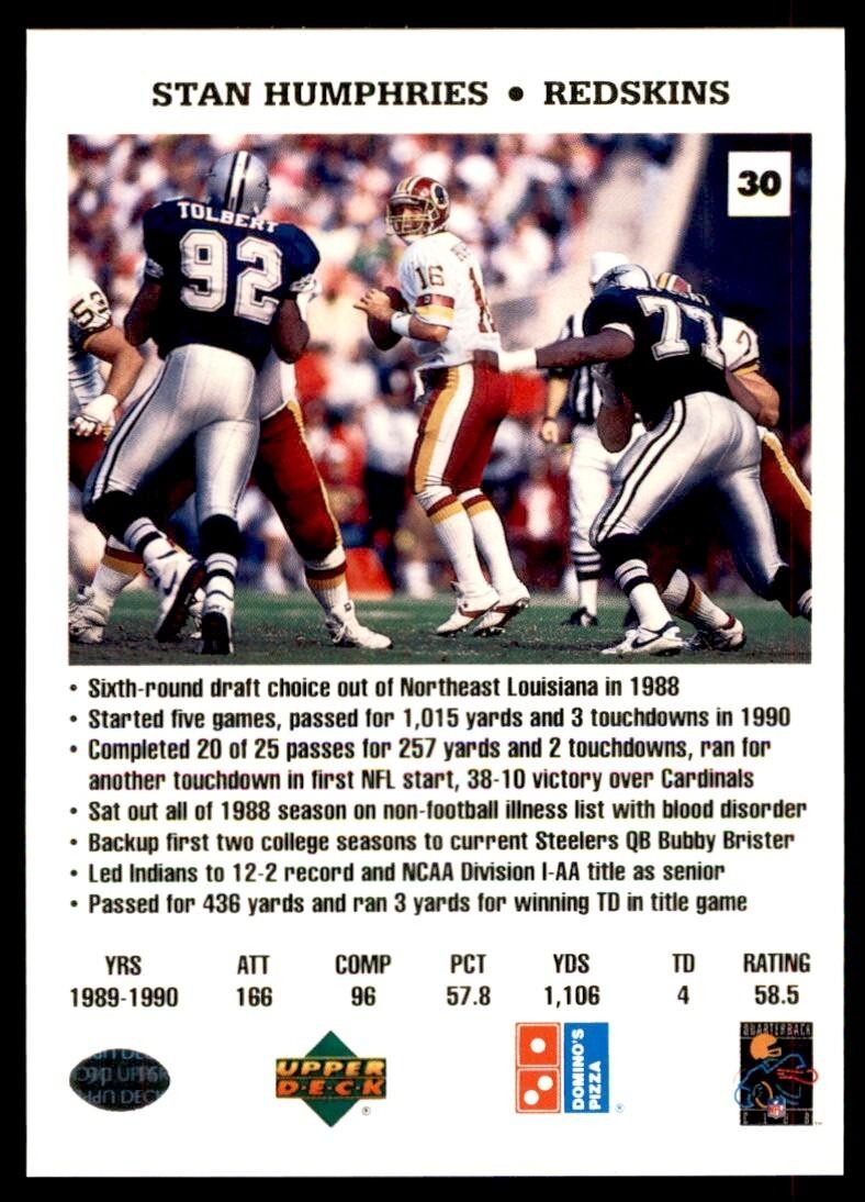 1991 Domino's The Quarterbacks Stan Humphries Washington Redskins #30