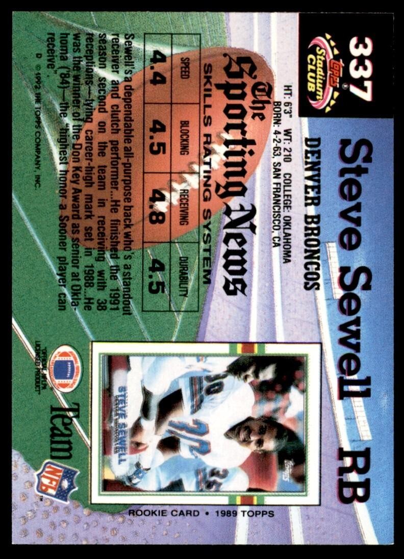 1992 Stadium Club Steve Sewell Football Cards #337