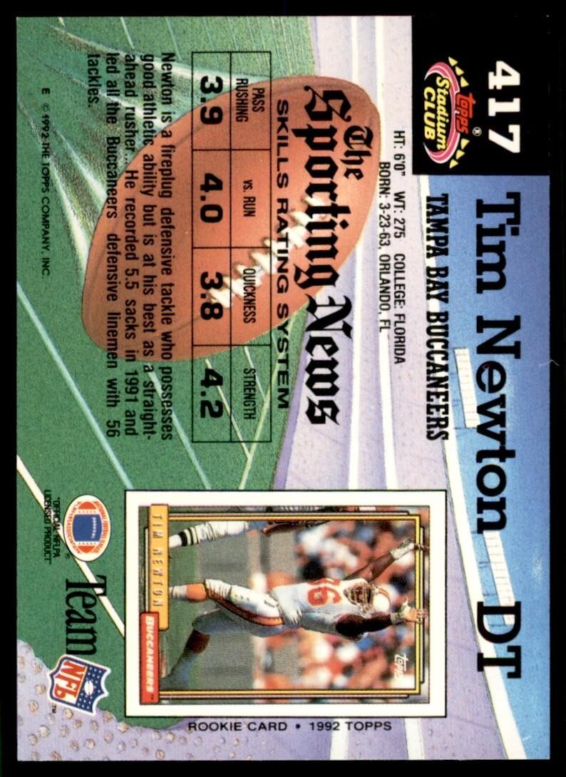 1992 Stadium Club Tim Newton Football Cards #417