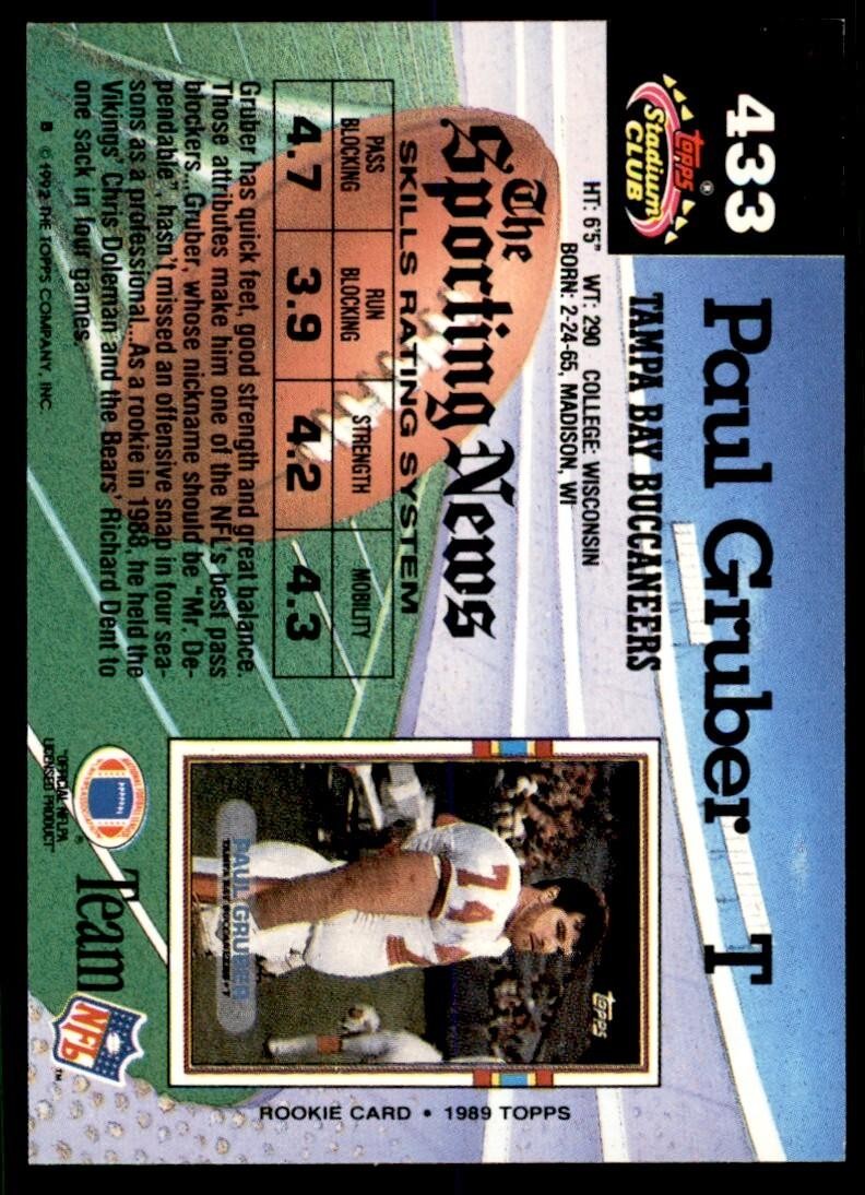 1992 Stadium Club Paul Gruber Football Cards #433