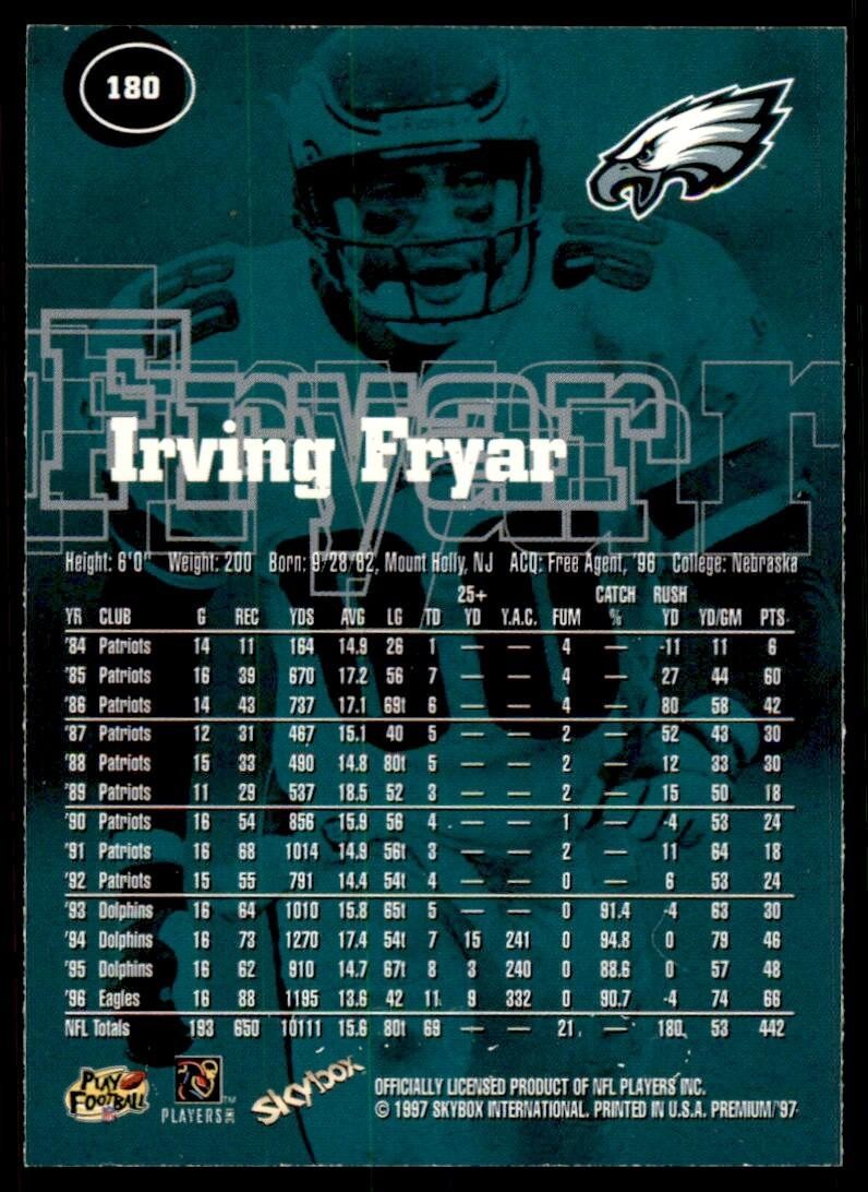 1997 SkyBox Premium Irving Fryar Football Cards #180