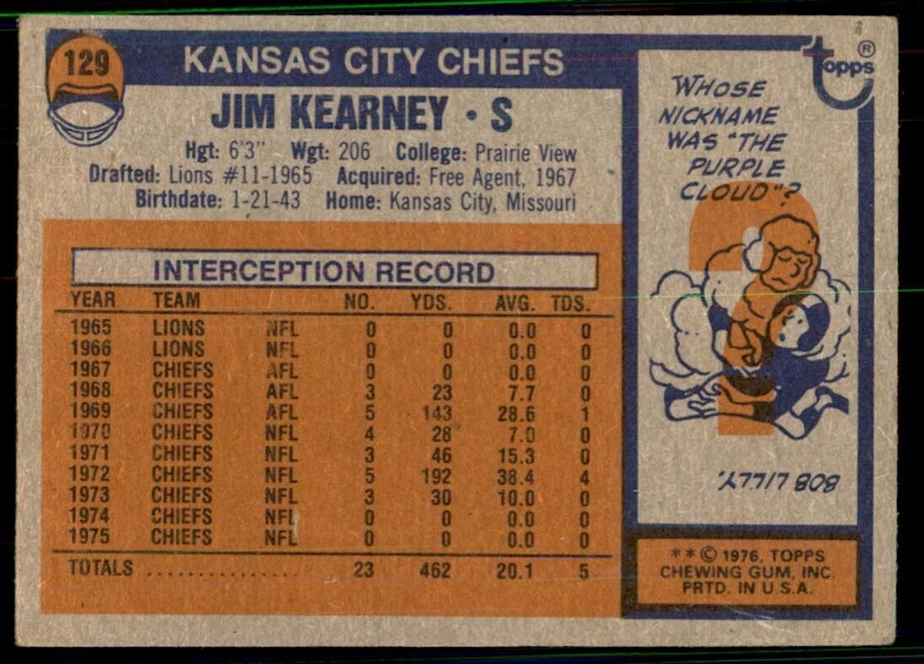 1976 Topps Jim Kearney A Football Cards #129