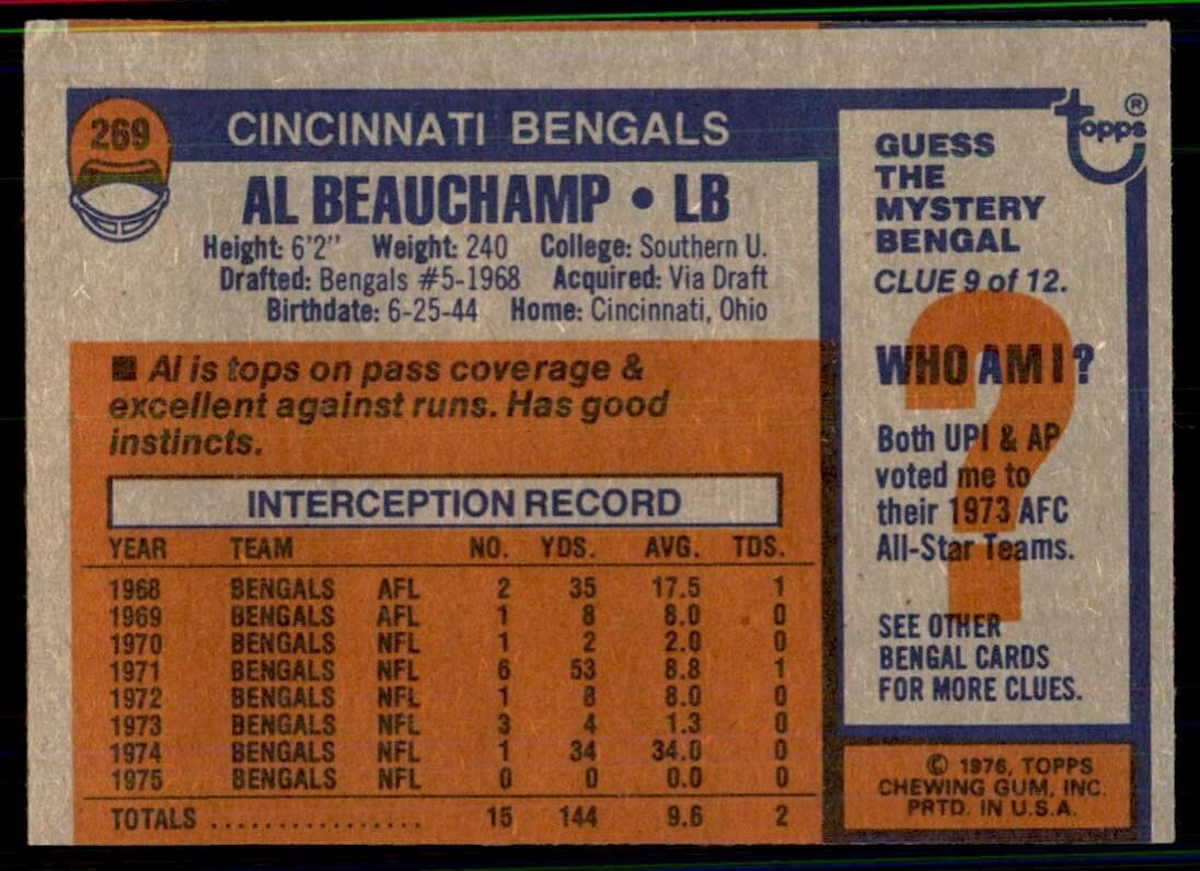1976 Topps Al Beauchamp Football Cards #269