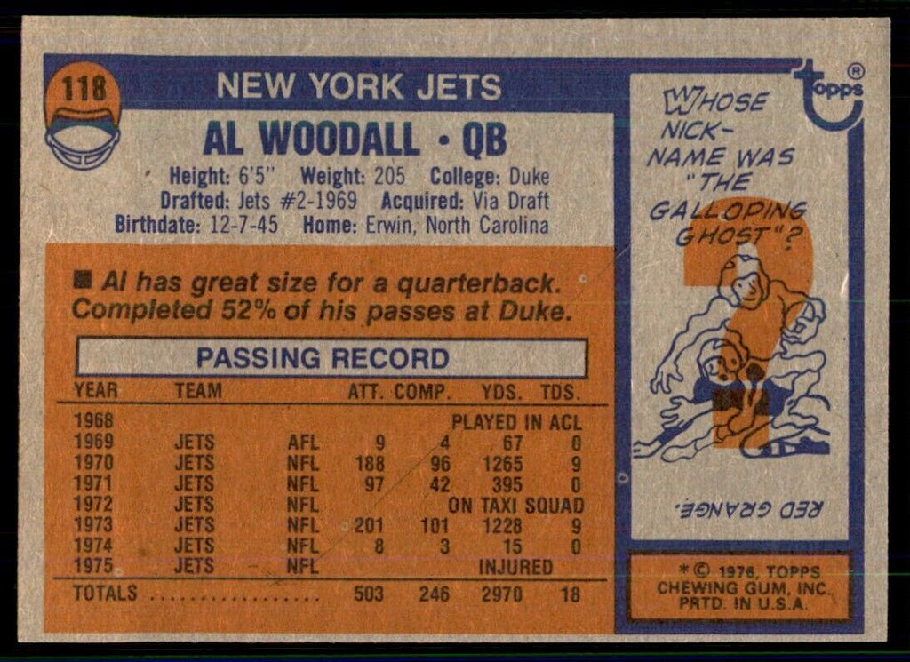 1976 Topps Al Woodall Football Cards #118