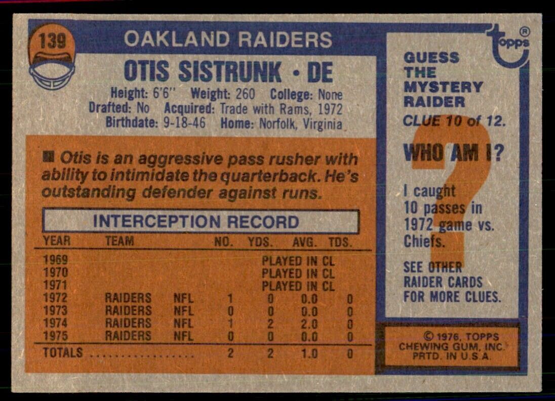 1976 Topps Otis Sistrunk Football Cards #139