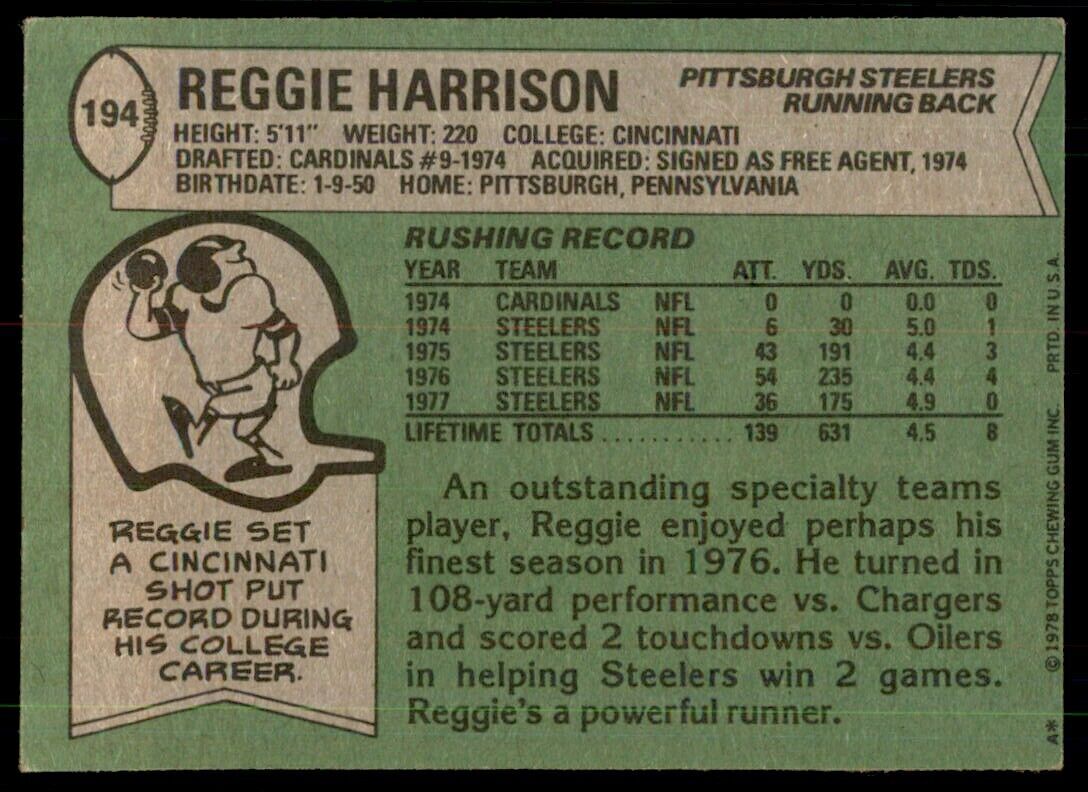 1978 Topps Reggie Harrison Football Cards #194