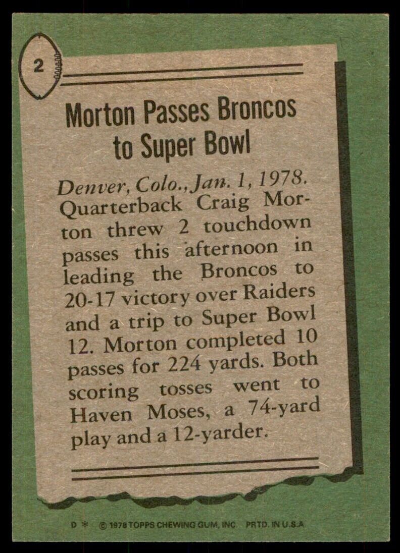 1978 Topps Craig Morton B Football Cards #2