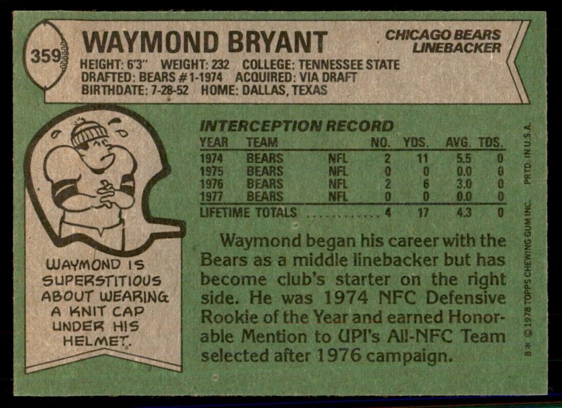 1978 Topps Waymond Bryant A Football Cards #359