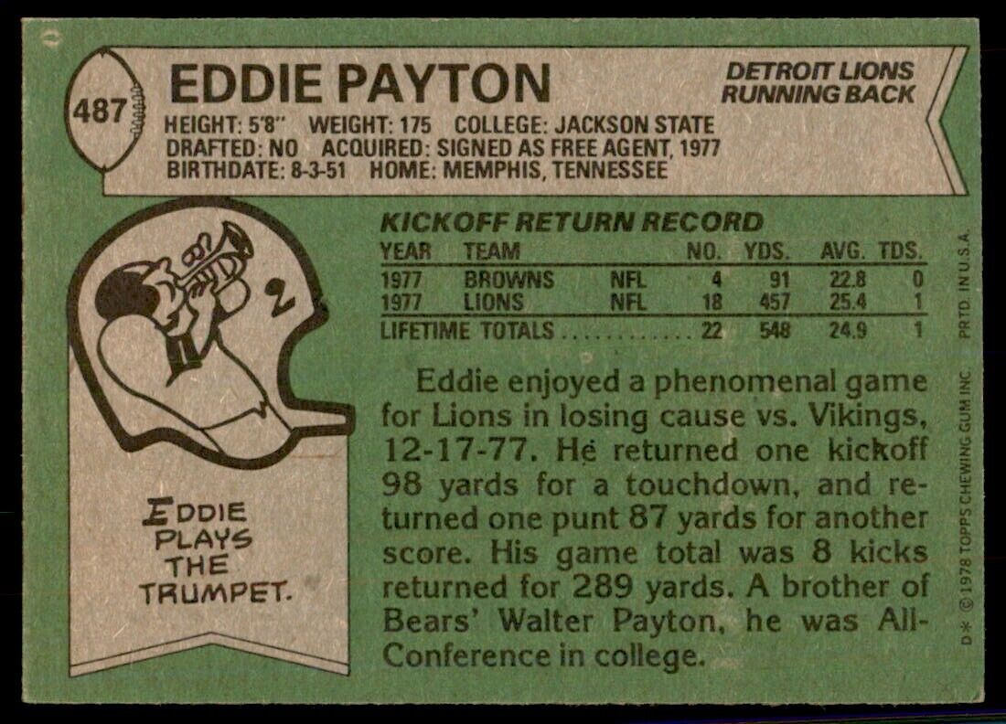 1978 Topps- Eddie Payton Football Cards #487