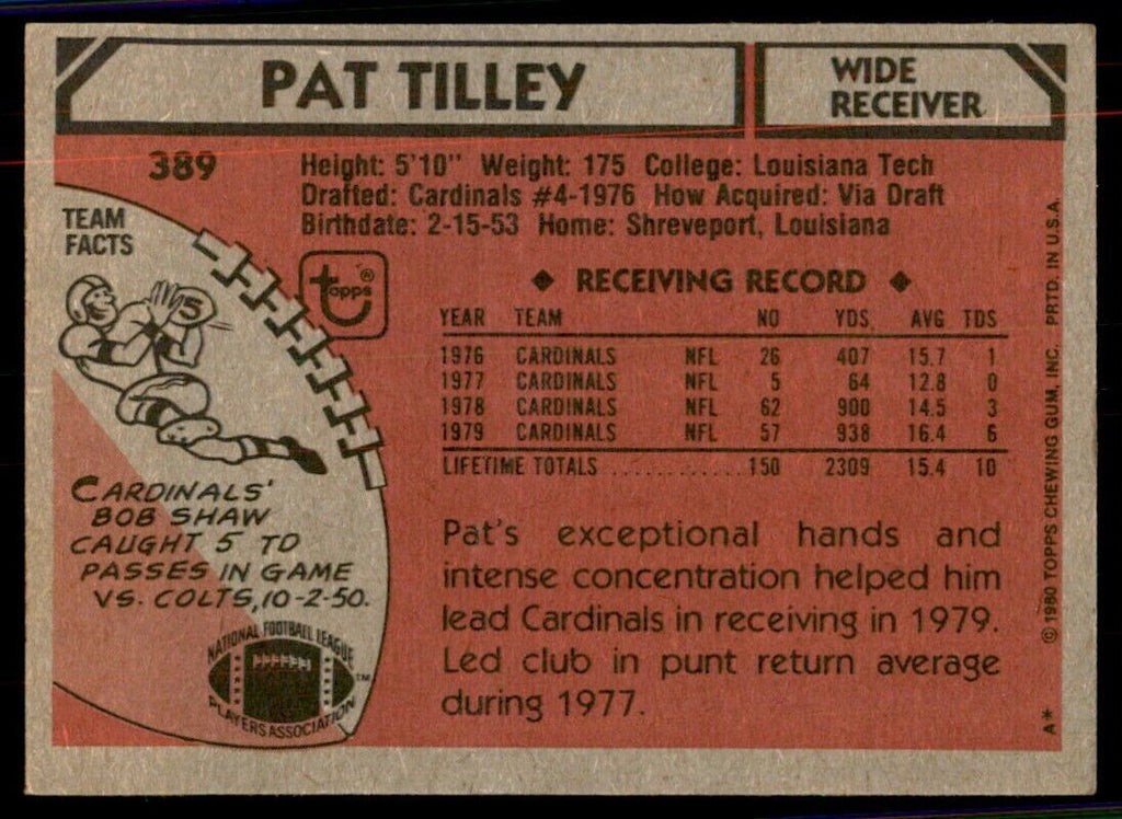 1980 Topps Pat Tilley Football Cards #389