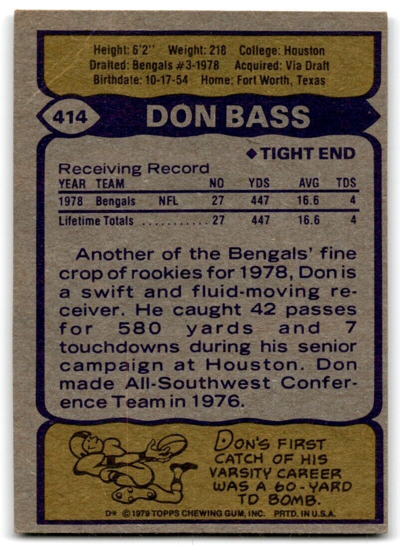 1979 Topps Don Bass RC Bengals #414