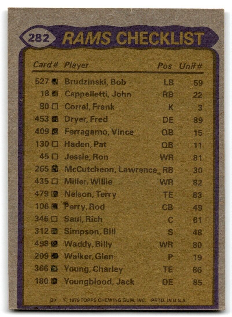 1979 Topps Cullen Bryant/Willie Miller/Rod Perry/Pat Thomas/Larry Brooks 2 Los