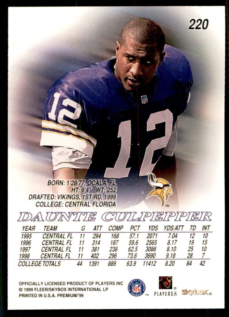 1999 SkyBox Premium Daunte Culpepper Football Cards #220