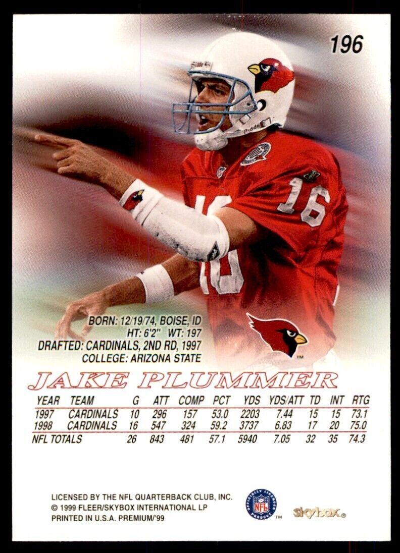 1999 SkyBox Premium Jake Plummer Football Cards #196