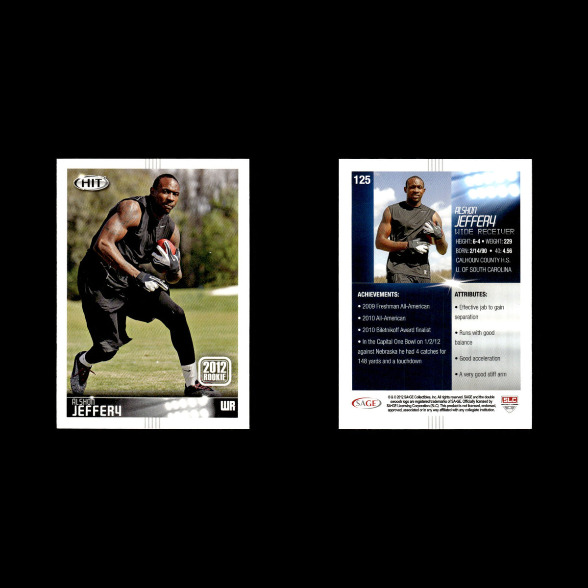 Alshon Jeffery #125 2012 SAGE HIT South Carolina Gamecocks Football Card NFL NM