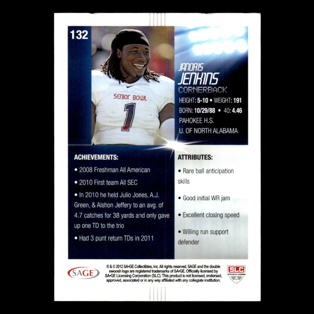 Janoris Jenkins #132 2012 SAGE HIT North Alabama Lions Football Card NFL NM