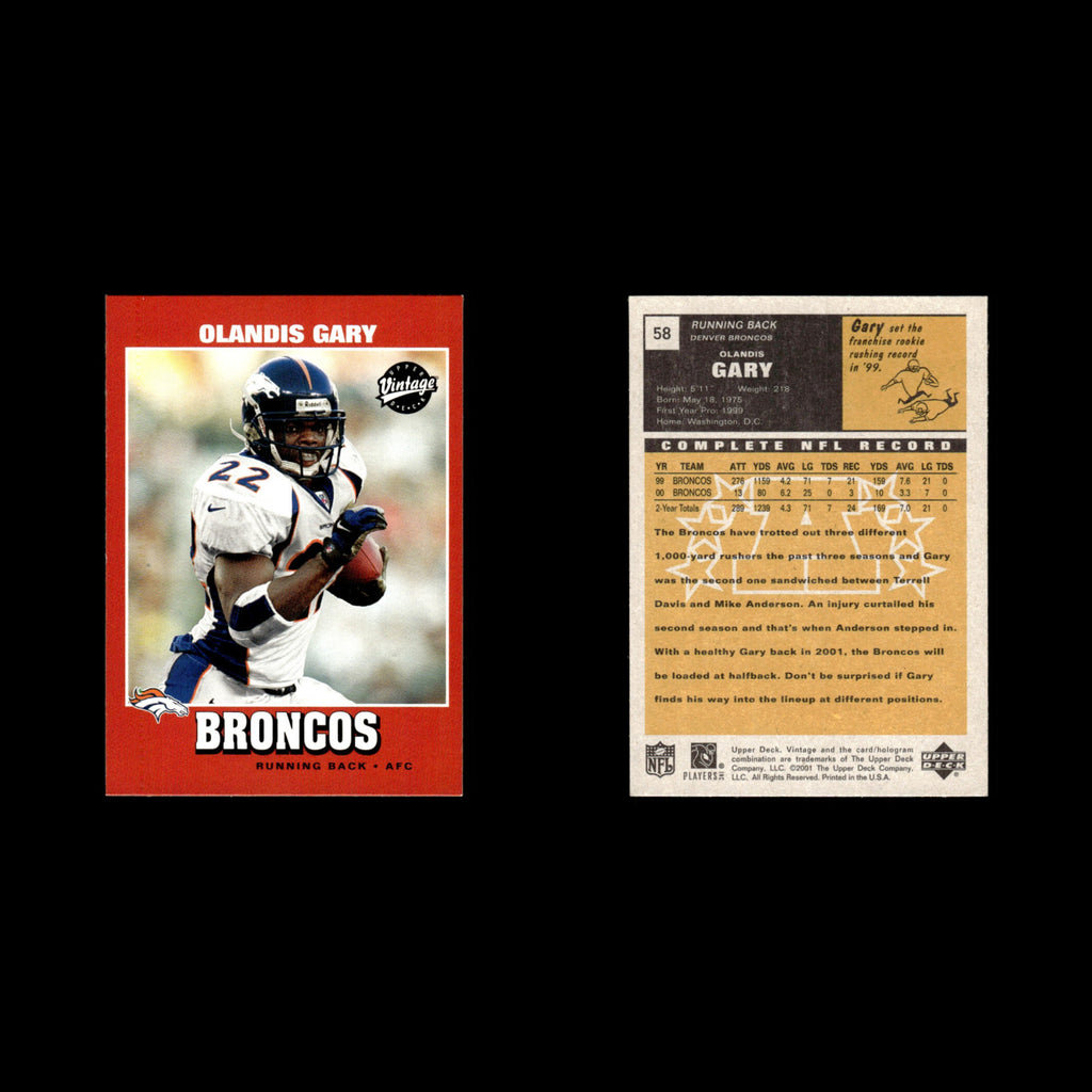Olandis Gary #58 2001 Upper Deck Vintage Denver Broncos Football Card NFL NM