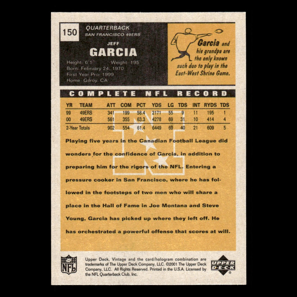 Jeff Garcia #150 2001 Upper Deck Vintage San Francisco 49ers Football Card NFL