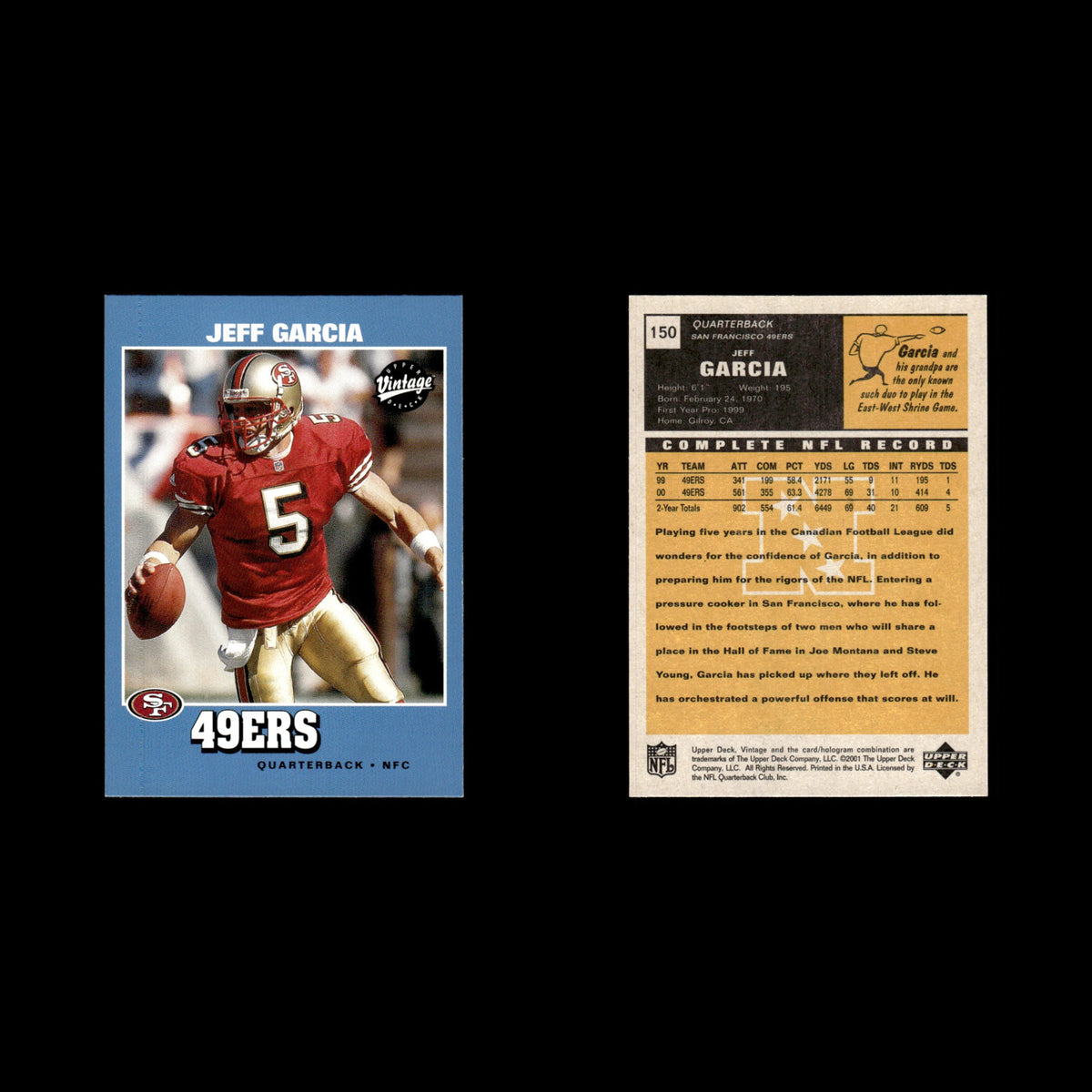 Jeff Garcia #150 2001 Upper Deck Vintage San Francisco 49ers Football Card NFL