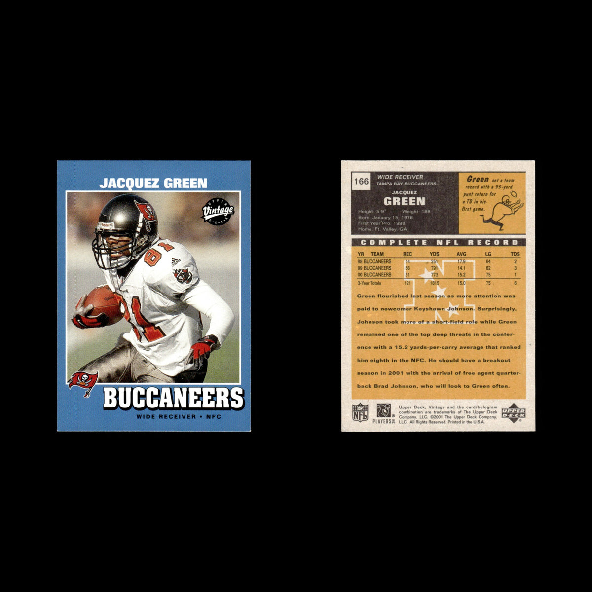 Jacquez Green #166 2001 Upper Deck Vintage Tampa Bay Buccaneers Football Card NM