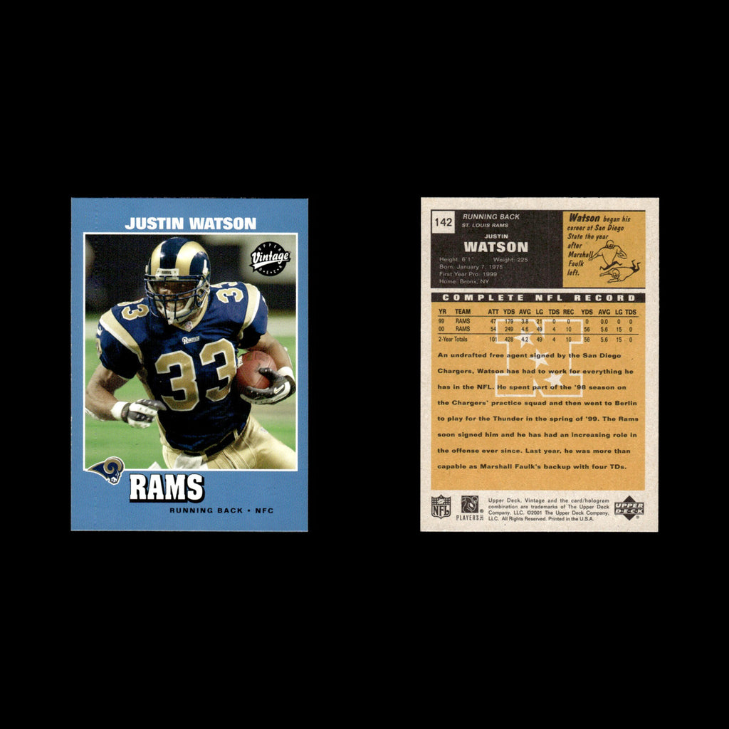 Justin Watson #142 2001 Upper Deck Vintage St. Louis Rams Football Card NFL NM