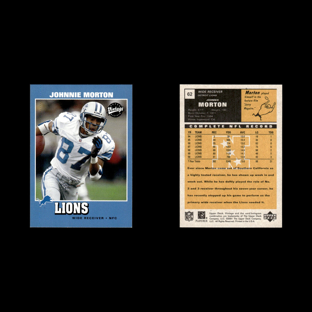 Johnnie Morton #62 2001 Upper Deck Vintage Detroit Lions Football Card NFL NM