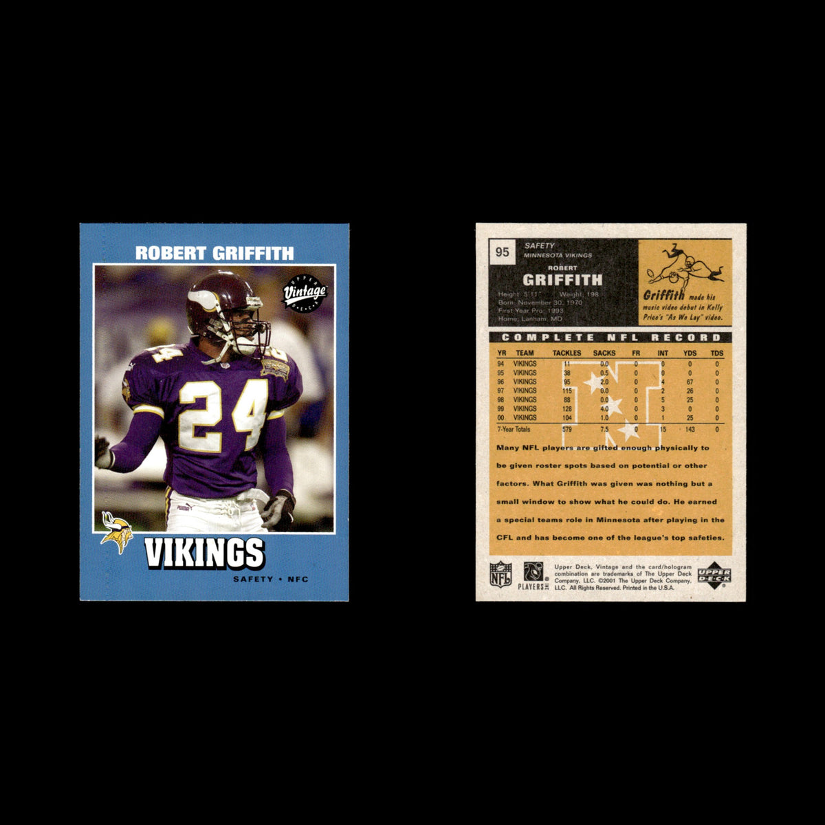 Robert Griffith #95 2001 Upper Deck Vintage Minnesota Vikings Football Card NFL