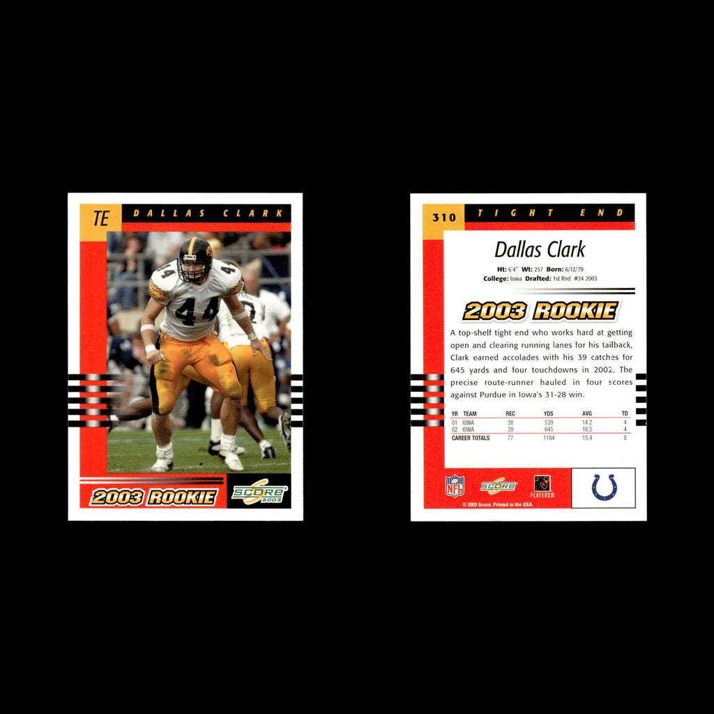 Dallas Clark Rookie #310 2003 Score Indianapolis Colts Football Card NFL NM